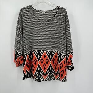 Moa Moa Women Tunic Top Size XL Boho Tribal‎ Geometric Print Flowy Statement